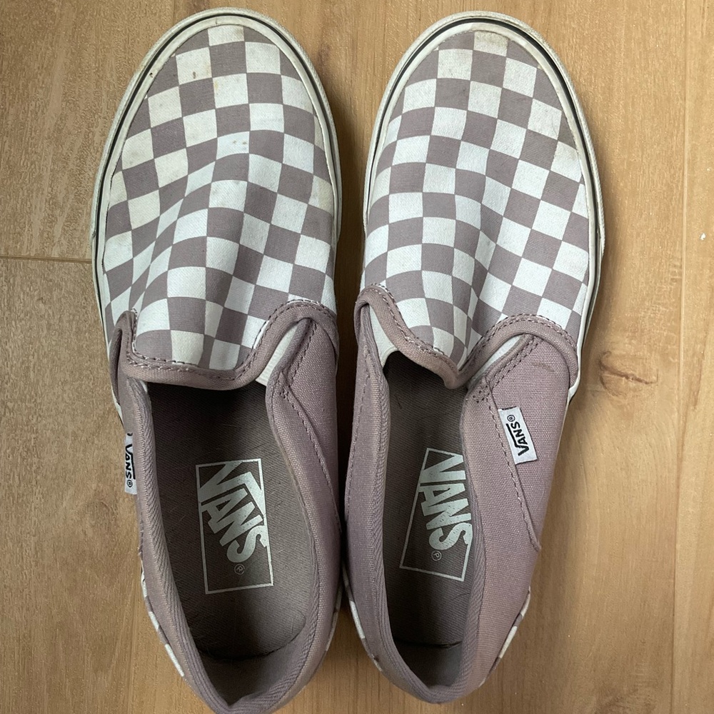 Vans Lavender and White Checkered Slip-Ons